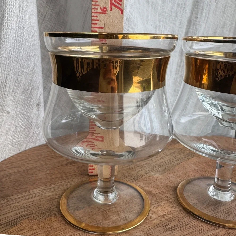 Vintage Iced Seafood Cocktail Glasses Set of 2 Gold Trim MCM Host Serving